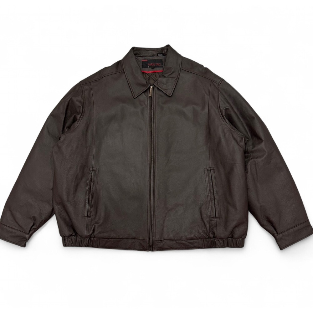 NEW VTG Phase Two Brown Leather Full Zip‎ Jacket Coat Fall Winter Men's 3XL